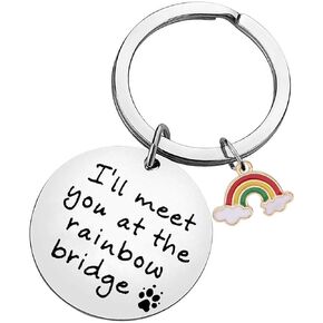 CGBOOM Keychain Pet Memorial Keychain Gift Keychain Pet Loss Gift Pet Sympathy Gift for Dog Lovers Remembrance Gifts for Pet Owner - “ I'll meet you at the rainbow Bridge " with Rainbow charm