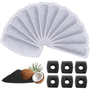 6PCS Cat Water Fountain Filters Replacement for ORSDA D30 67oz/2L Stainless Steel Pet Fountain, Carbon Filters with Triple Filtration System, 3PCS Pump Sponges