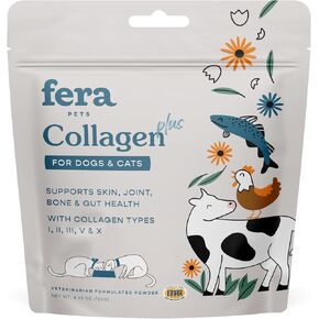 Fera Pets Collagen Plus Cat & Dog Food Topper – Vet Created Support for Pet Joints, Skin, Bone & Immune System with Collagen + Vitamin C – Powder Supplement - 4.23oz