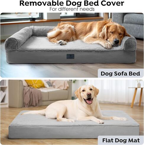 سرير Veehoo للكلاب الكبيرة الحجم - سرير أريكة كبير للكلاب 2 في 1 مع غطاء ملاءة مثبت قابل للإزالة، سرير كبير للكلاب مع قاعدة غير قابلة للانزلاق ورغوة قفص البيض، مقاس L، رمادي فاتح in Kuwait