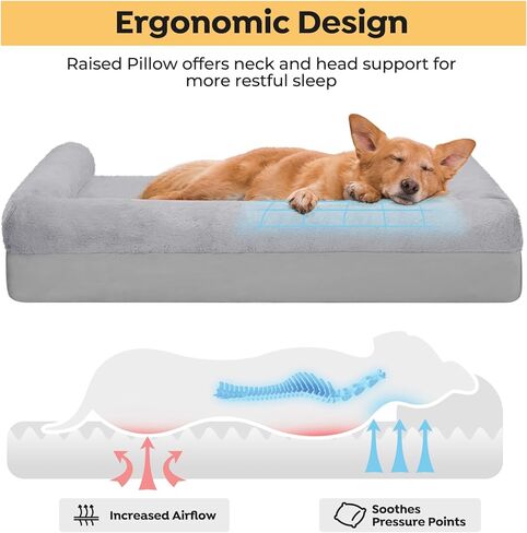 سرير Veehoo للكلاب الكبيرة الحجم - سرير أريكة كبير للكلاب 2 في 1 مع غطاء ملاءة مثبت قابل للإزالة، سرير كبير للكلاب مع قاعدة غير قابلة للانزلاق ورغوة قفص البيض، مقاس L، رمادي فاتح in Kuwait