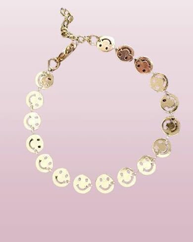 Gold Happy Faces Chain Anklet Bracelet Gift For Her (Anklet Size) in Saudi Arabia