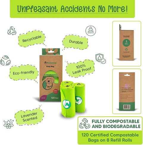 120 Compostable Pet Poop Bags on 8 Refill - Rolls Certified Home Compostable Dog Poop Bags, Vegetable Based Dog Poop Bag, Earth Friendly dog waste bags, Leakproof And Zero Odor (9 x 13 inches) in Saudi Arabia