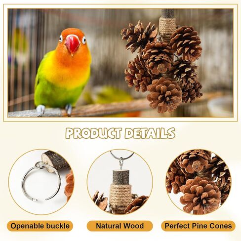 Bird Toys for Parrots Wooden Parrot Toys Natural Pine Cones Parrot Chewing Toys Medium-Sized Bird Toys with 8PCS Pine Cones Hangable Bird Cage Toy for Conures Parakeets African Grey Amazon Parrots in Saudi Arabia