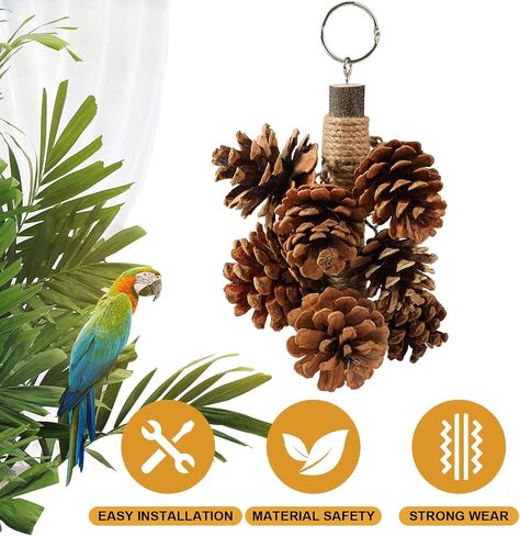 Bird Toys for Parrots Wooden Parrot Toys Natural Pine Cones Parrot Chewing Toys Medium-Sized Bird Toys with 8PCS Pine Cones Hangable Bird Cage Toy for Conures Parakeets African Grey Amazon Parrots in Saudi Arabia