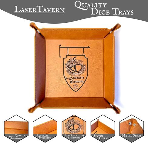 صينية النرد Dragon Crows DnD، جلد نباتي، هدية، مصنوعة بواسطة LaserTavern (أسود/فضي) in Kuwait