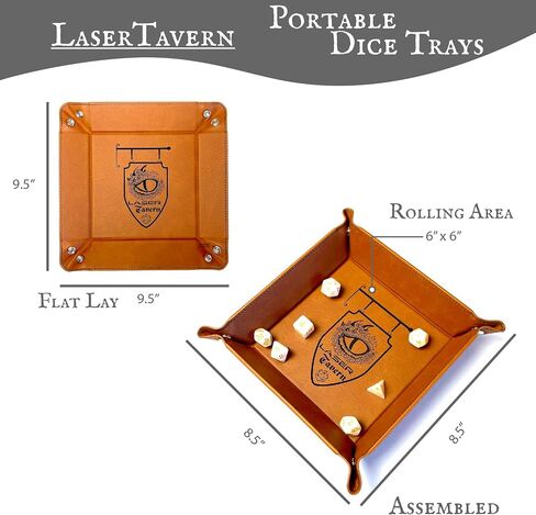 صينية النرد Dragon Crows DnD، جلد نباتي، هدية، مصنوعة بواسطة LaserTavern (أسود/فضي) in Kuwait