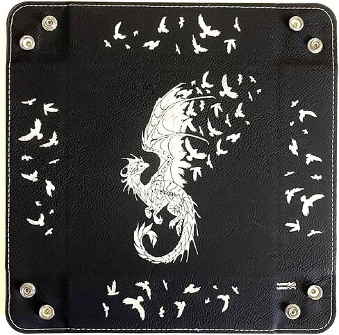 صينية النرد Dragon Crows DnD، جلد نباتي، هدية، مصنوعة بواسطة LaserTavern (أسود/فضي) in Kuwait