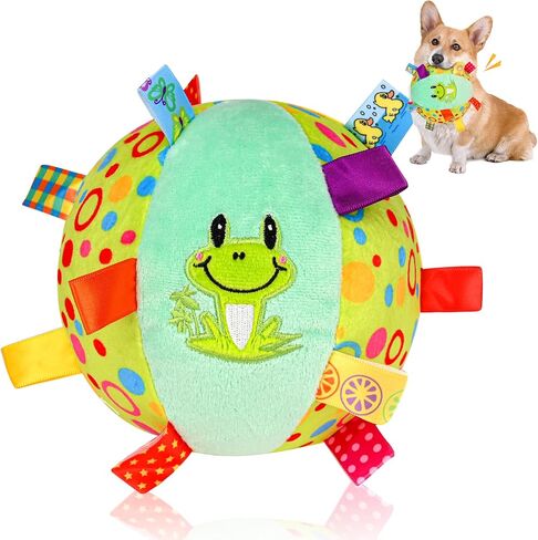 Dog Squeak Ball Toys with Tags, Interactive Dog Toys, Soft Stuffed Puppy Toys with Built-in Bell, Dog Chew Toys to Keep Them Busy for Small Medium Large Dogs - 6 Inches in Saudi Arabia