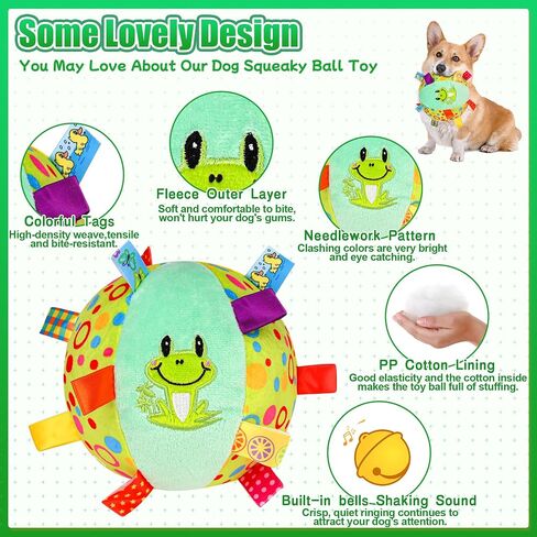 Dog Squeak Ball Toys with Tags, Interactive Dog Toys, Soft Stuffed Puppy Toys with Built-in Bell, Dog Chew Toys to Keep Them Busy for Small Medium Large Dogs - 6 Inches in Saudi Arabia
