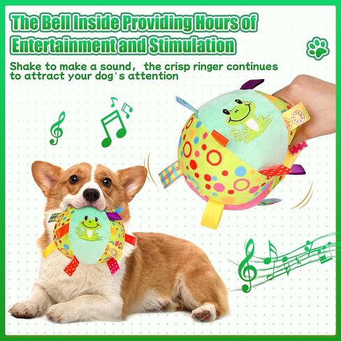 Dog Squeak Ball Toys with Tags, Interactive Dog Toys, Soft Stuffed Puppy Toys with Built-in Bell, Dog Chew Toys to Keep Them Busy for Small Medium Large Dogs - 6 Inches in Saudi Arabia