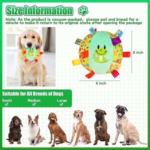 Dog Squeak Ball Toys with Tags, Interactive Dog Toys, Soft Stuffed Puppy Toys with Built-in Bell, Dog Chew Toys to Keep Them Busy for Small Medium Large Dogs - 6 Inches in Saudi Arabia