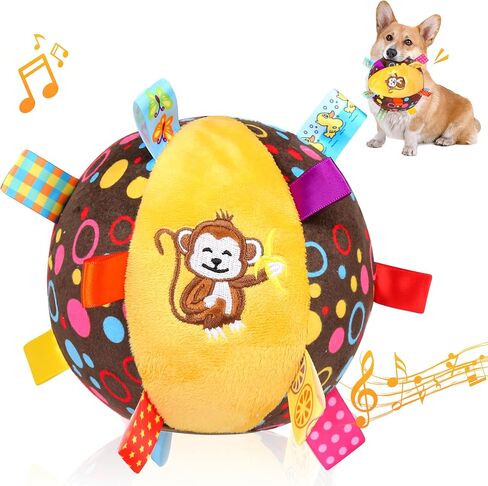 Dog Squeak Ball Toys with Tags, Interactive Dog Toys, Soft Stuffed Puppy Toys with Built-in Bell, Dog Chew Toys to Keep Them Busy for Small Medium Large Dogs - 6 Inches in Saudi Arabia