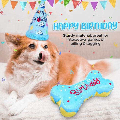 4 Pcs Dog Birthday Toys Set Plush Squeaky Dog Toys Birthday Gift for Dogs Boys and Girls Stuffed Chew Toys for Small Medium Large Dogs Birthday Party in Saudi Arabia