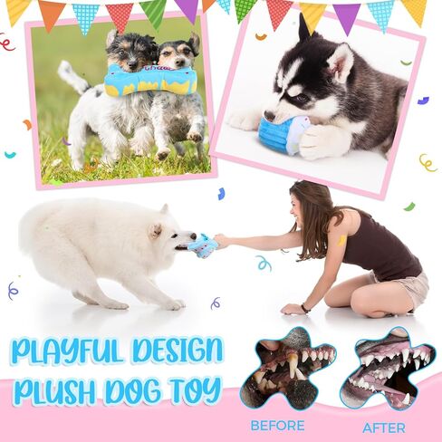 4 Pcs Dog Birthday Toys Set Plush Squeaky Dog Toys Birthday Gift for Dogs Boys and Girls Stuffed Chew Toys for Small Medium Large Dogs Birthday Party in Saudi Arabia