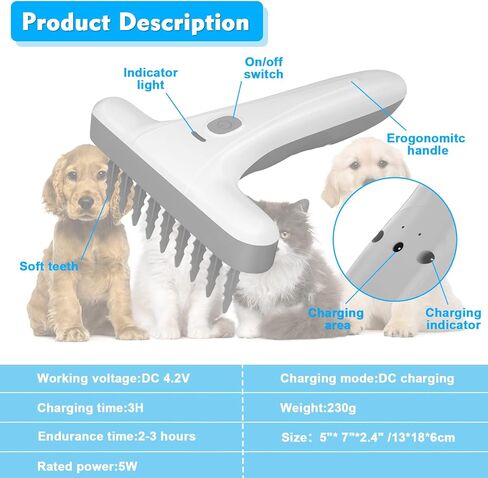 فرشاة فك تشابك شعر الحيوانات الأليفة الكهربائية من OWNPETS، فرشاة احترافية لإزالة تشابك شعر الحيوانات الأليفة، فرشاة فك تشابك شعر الكلاب والقطط بتيار مستمر، للحيوانات الأليفة ذات الشعر الطويل والمجعد والمطفأ اللمعة in Kuwait