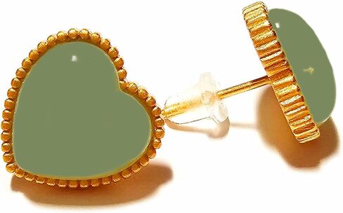 925 Sterling Silver Green Jade Heart Stud Earrings 14K Gold Plated Matte Finish Natural Gemstone Dainty Stud Women's Earrings - Hypoallergenic Safe for Sensitive Ears - USA HANDMADE (green-jade) in Saudi Arabia