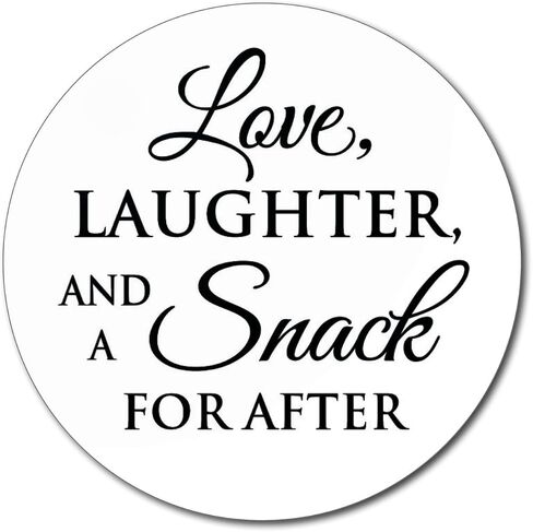 36 2.5 inch Wedding Stickers - Love Laughter and a Snack for After (White) in Saudi Arabia