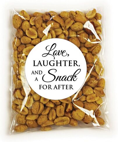 36 2.5 inch Wedding Stickers - Love Laughter and a Snack for After (White) in Saudi Arabia
