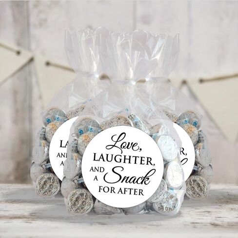 36 2.5 inch Wedding Stickers - Love Laughter and a Snack for After (White) in Saudi Arabia