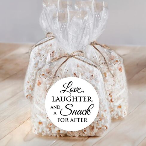 36 2.5 inch Wedding Stickers - Love Laughter and a Snack for After (White) in Saudi Arabia