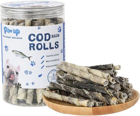 Dog Treats, Cod Skins Dog Treat with Taurine, One-Ingredient Grain-Free Chew Fish Skin Rolls Rich in Omega3, 8 oz in Saudi Arabia
