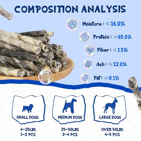 Dog Treats, Cod Skins Dog Treat with Taurine, One-Ingredient Grain-Free Chew Fish Skin Rolls Rich in Omega3, 8 oz in Saudi Arabia