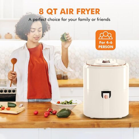 Air Fryer, 8 Quart Family Size Electric Cooker Oilless with 10 Cooking Functions, LCD Digital Touch Screen with Precise Temperature Control, Shake Reminder Function, 2000W, UL Listed (White) in Saudi Arabia
