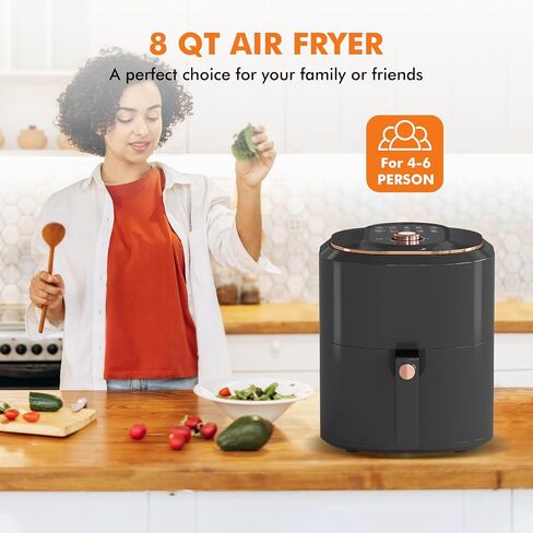 Air Fryer, 8 Quart Family Size Electric Cooker Oilless with 10 Cooking Functions, LCD Digital Touch Screen with Precise Temperature Control, Shake Reminder Function, 2000W, UL Listed (White) in Saudi Arabia