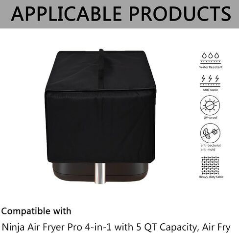 Air Fryer Dust Cover Heat-Resistant Waterproof Protective Cover Nylon Fabric Air Fryer Cover for Ninja Air Fryer Pro AF141 4-in-1 with 5 QT Capacity (Black) in Kuwait