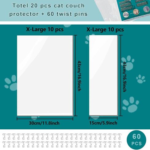 20 عبوة من واقي الأثاث المضاد للخدش للقطط، واقيات زوايا الأريكة للقطط، مانع خدش القطط الشفاف للأثاث، واقي أريكة القطط ذاتي اللصق لجدران الأبواب (17 × 12 + 17 × 6) in Kuwait