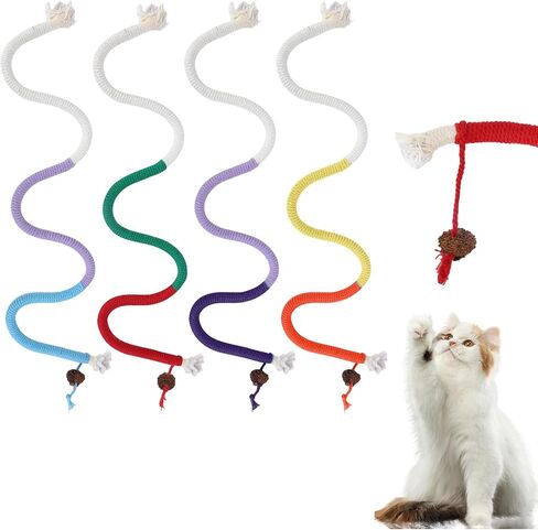 Giantree 4 Pcs Cat Chew Toy for Teeth Cleaning, 27.56" Cat Catnip Rope Toys for Indoor Cats Toys Chew Ropes Interactive Cat Nip Kitty Toys for All Breeds (Solid Color, Rope) in Saudi Arabia