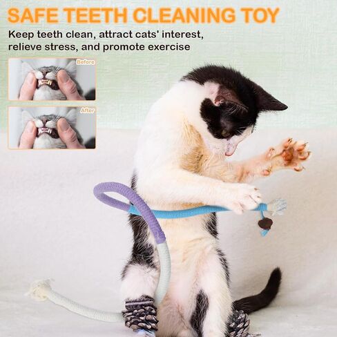 Giantree 4 Pcs Cat Chew Toy for Teeth Cleaning, 27.56" Cat Catnip Rope Toys for Indoor Cats Toys Chew Ropes Interactive Cat Nip Kitty Toys for All Breeds (Solid Color, Rope) in Saudi Arabia