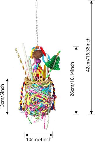 ألعاب البحث عن الطعام للطيور، لعبة الطيور سلة الأعشاب البحرية الصالحة للأكل مع كتل خشبية ورقية ملونة وجوز الخيزران ألعاب مضغ شجرة العسل، مناسبة للببغاوات الكونيور وطيور الحب الصغيرة in Kuwait