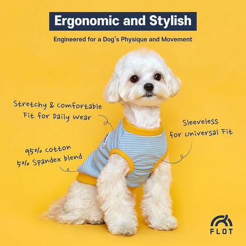 FLOT Designer Dog Sleeveless T-Shirt Premium Materials Tailored Fit Stripe Trendy Designed and Made in Korea (Mint/Yellow) XX-Large in Saudi Arabia
