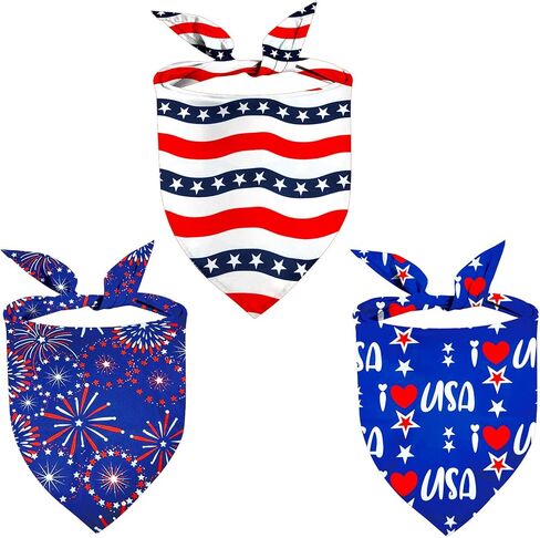 4th of July Dog Bandanas 3Pack عكسها العلم الأمريكي مثلث وشاح للكلاب الكبيرة الفتيان الفتيات جرو منديل الوطنية زي الملحقات الولايات المتحدة الأمريكية يوم الاستقلال الزي (الولايات المتحدة الأمريكية العلم عصابات، كبير) in Saudi Arabia
