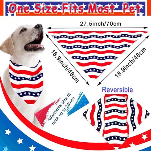 4th of July Dog Bandanas 3Pack عكسها العلم الأمريكي مثلث وشاح للكلاب الكبيرة الفتيان الفتيات جرو منديل الوطنية زي الملحقات الولايات المتحدة الأمريكية يوم الاستقلال الزي (الولايات المتحدة الأمريكية العلم عصابات، كبير) in Saudi Arabia