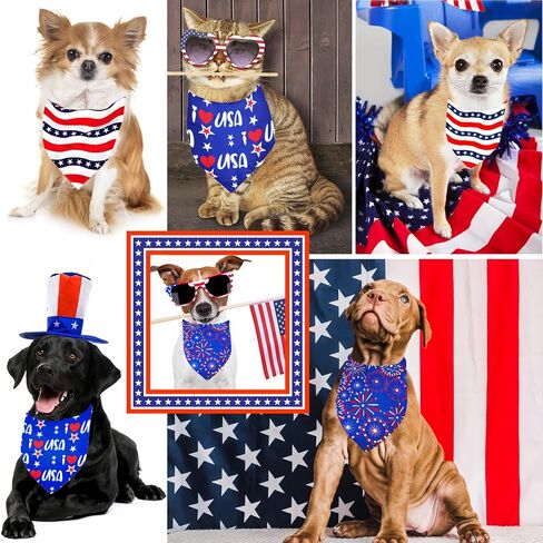 4th of July Dog Bandanas 3Pack عكسها العلم الأمريكي مثلث وشاح للكلاب الكبيرة الفتيان الفتيات جرو منديل الوطنية زي الملحقات الولايات المتحدة الأمريكية يوم الاستقلال الزي (الولايات المتحدة الأمريكية العلم عصابات، كبير) in Saudi Arabia