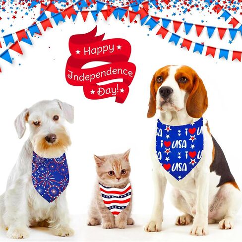 4th of July Dog Bandanas 3Pack عكسها العلم الأمريكي مثلث وشاح للكلاب الكبيرة الفتيان الفتيات جرو منديل الوطنية زي الملحقات الولايات المتحدة الأمريكية يوم الاستقلال الزي (الولايات المتحدة الأمريكية العلم عصابات، كبير) in Saudi Arabia
