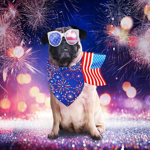4th of July Dog Bandanas 3Pack عكسها العلم الأمريكي مثلث وشاح للكلاب الكبيرة الفتيان الفتيات جرو منديل الوطنية زي الملحقات الولايات المتحدة الأمريكية يوم الاستقلال الزي (الولايات المتحدة الأمريكية العلم عصابات، كبير) in Saudi Arabia
