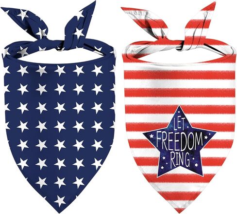 4Th of July Dog Bandanas, Reversible Dual-Layer Patriotic Theme Design 2 Pack, Let Freedom Ring Independence Day Square Dog Kerchief, American Flag Pet Scarf Dogs Gifts (01) in Kuwait