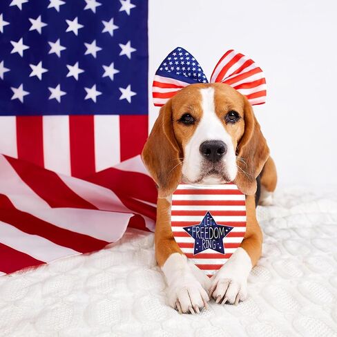 4Th of July Dog Bandanas, Reversible Dual-Layer Patriotic Theme Design 2 Pack, Let Freedom Ring Independence Day Square Dog Kerchief, American Flag Pet Scarf Dogs Gifts (01) in Kuwait