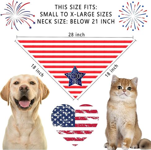 4Th of July Dog Bandanas, Reversible Dual-Layer Patriotic Theme Design 2 Pack, Let Freedom Ring Independence Day Square Dog Kerchief, American Flag Pet Scarf Dogs Gifts (01) in Kuwait