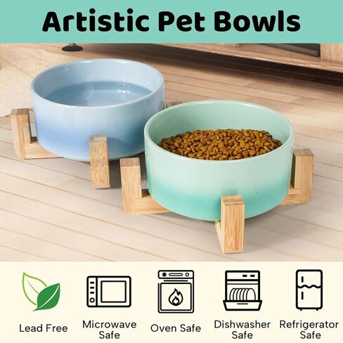 Artisan Ceramic Dog and Cat Bowl with Stand ,Pet Bowl for Food and Water, Cute Dog Bowl for Small, Medium Dogs and Cats (Blue, Single Bowl) in Saudi Arabia