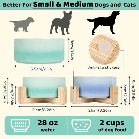 Artisan Ceramic Dog and Cat Bowl with Stand ,Pet Bowl for Food and Water, Cute Dog Bowl for Small, Medium Dogs and Cats (Blue, Single Bowl) in Saudi Arabia