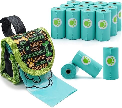 Dog Poop Bags Holder with 15 Roll Dog Poop Bags Cute Waste Bag Dispenser with Lavender Scented Blue Doggie Waste Bags Lightweight Waterproof Oxford Fabric (1 Holders 225 Bags) in Saudi Arabia
