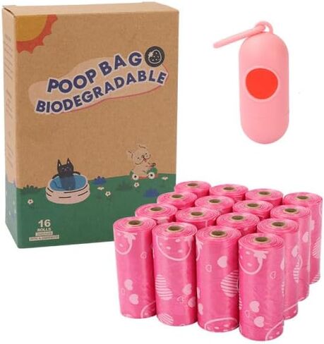 Generic 240 Count Eco-Friendly Pet Waste Bags with Dispenser, Leak-Proof Dog Poop Bags. 100% Pouch Bio Degradable Custom Eco Friendly Dog Pet Waste Poop Bags Biodegradable., pink in Saudi Arabia