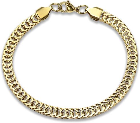 Baronyka Handmade Gold Bracelet for Men, Stainless Steel Link Chain Bracelet, 8" with Lobster Clasp, Waterproof Gold Rope Bracelet in Kuwait