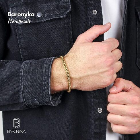 Baronyka Handmade Gold Bracelet for Men, Stainless Steel Link Chain Bracelet, 8" with Lobster Clasp, Waterproof Gold Rope Bracelet in Kuwait
