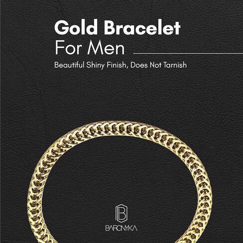 Baronyka Handmade Gold Bracelet for Men, Stainless Steel Link Chain Bracelet, 8" with Lobster Clasp, Waterproof Gold Rope Bracelet in Kuwait